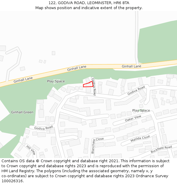 122, GODIVA ROAD, LEOMINSTER, HR6 8TA: Location map and indicative extent of plot