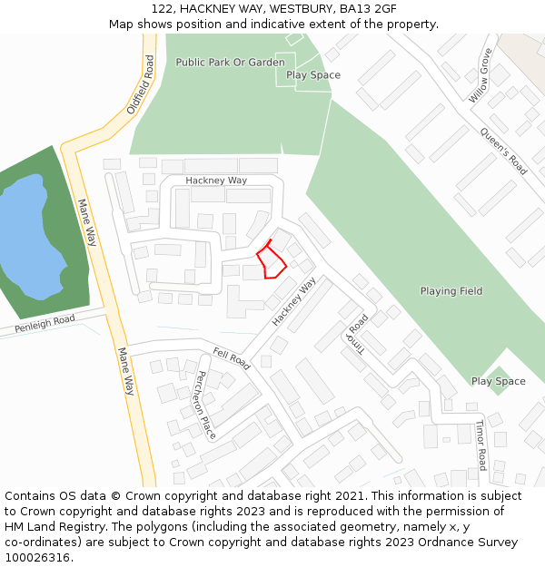 122, HACKNEY WAY, WESTBURY, BA13 2GF: Location map and indicative extent of plot