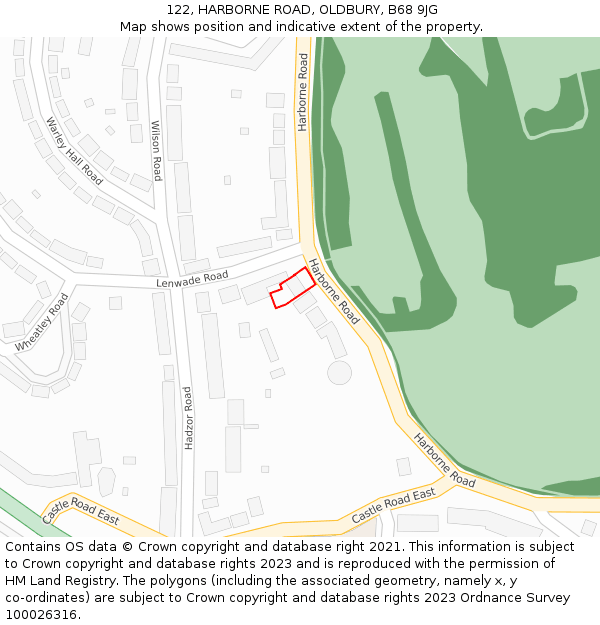 122, HARBORNE ROAD, OLDBURY, B68 9JG: Location map and indicative extent of plot