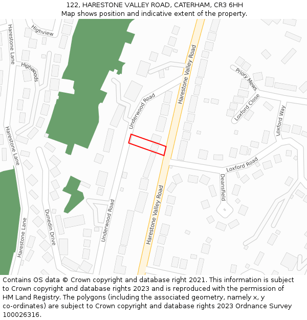 122, HARESTONE VALLEY ROAD, CATERHAM, CR3 6HH: Location map and indicative extent of plot