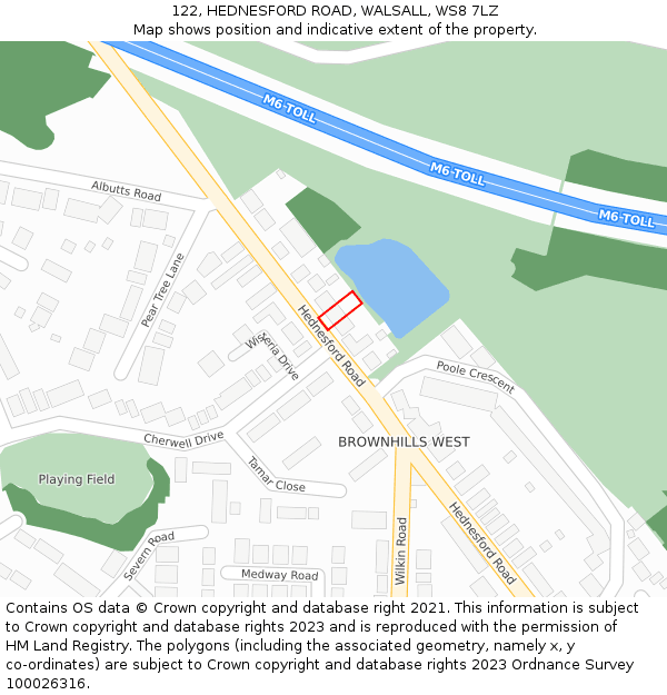 122, HEDNESFORD ROAD, WALSALL, WS8 7LZ: Location map and indicative extent of plot