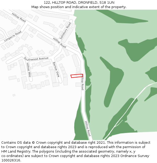 122, HILLTOP ROAD, DRONFIELD, S18 1UN: Location map and indicative extent of plot