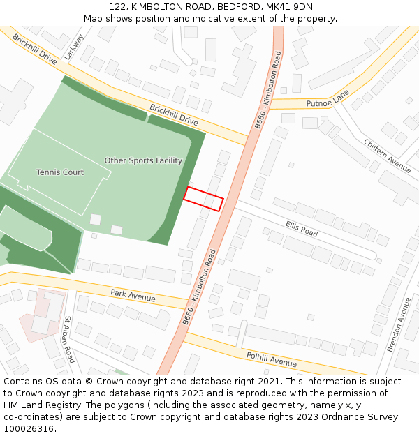 122, KIMBOLTON ROAD, BEDFORD, MK41 9DN: Location map and indicative extent of plot