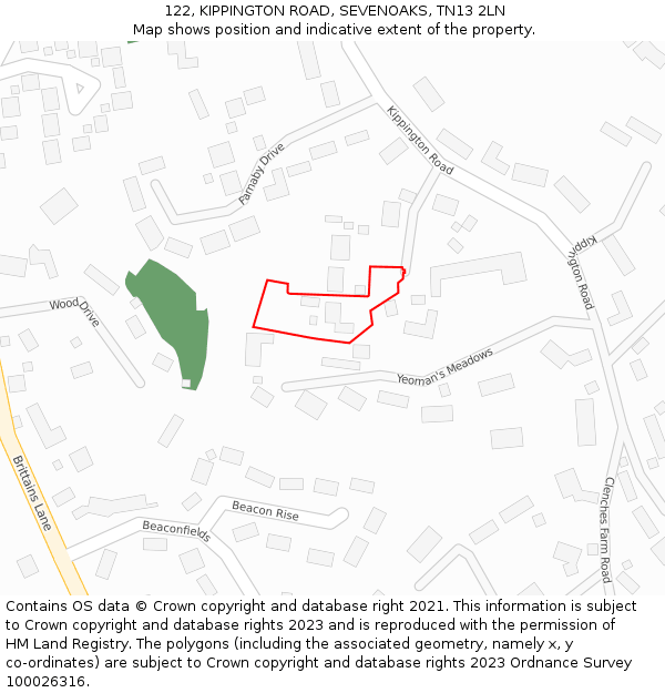 122, KIPPINGTON ROAD, SEVENOAKS, TN13 2LN: Location map and indicative extent of plot