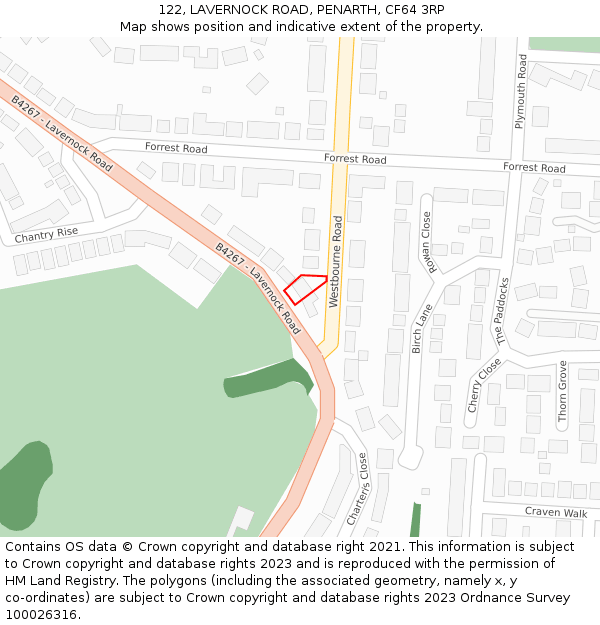 122, LAVERNOCK ROAD, PENARTH, CF64 3RP: Location map and indicative extent of plot