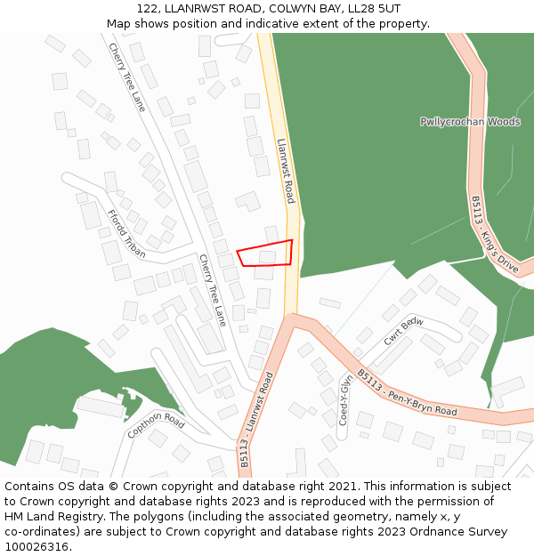 122, LLANRWST ROAD, COLWYN BAY, LL28 5UT: Location map and indicative extent of plot