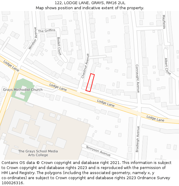 122, LODGE LANE, GRAYS, RM16 2UL: Location map and indicative extent of plot