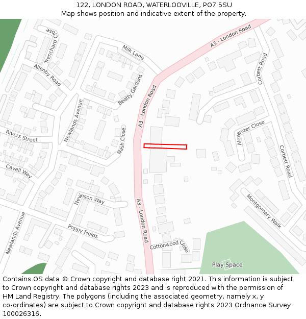 122, LONDON ROAD, WATERLOOVILLE, PO7 5SU: Location map and indicative extent of plot