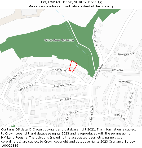 122, LOW ASH DRIVE, SHIPLEY, BD18 1JQ: Location map and indicative extent of plot