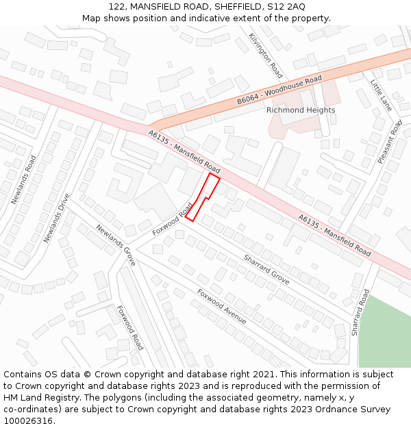 122, MANSFIELD ROAD, SHEFFIELD, S12 2AQ: Location map and indicative extent of plot