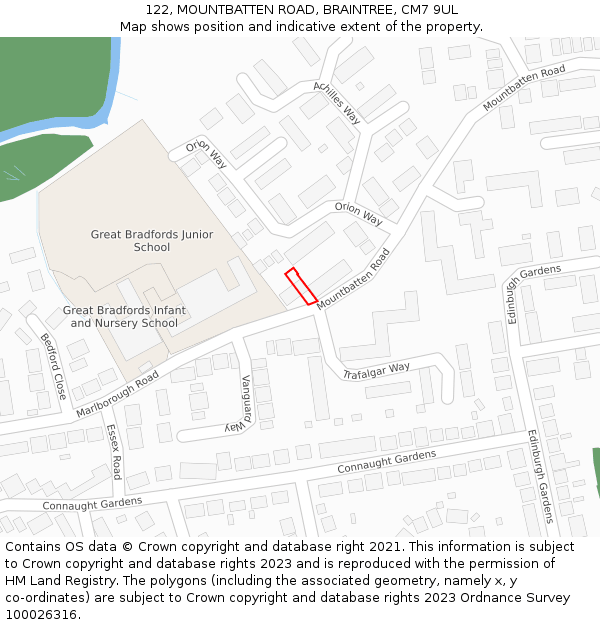 122, MOUNTBATTEN ROAD, BRAINTREE, CM7 9UL: Location map and indicative extent of plot