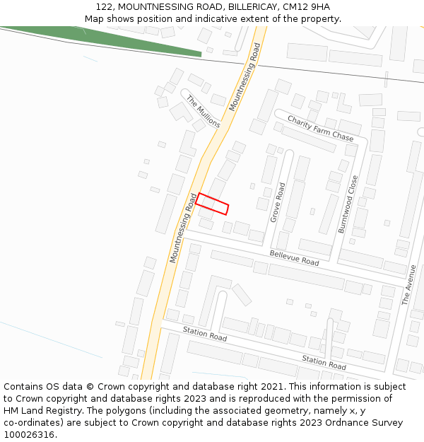 122, MOUNTNESSING ROAD, BILLERICAY, CM12 9HA: Location map and indicative extent of plot