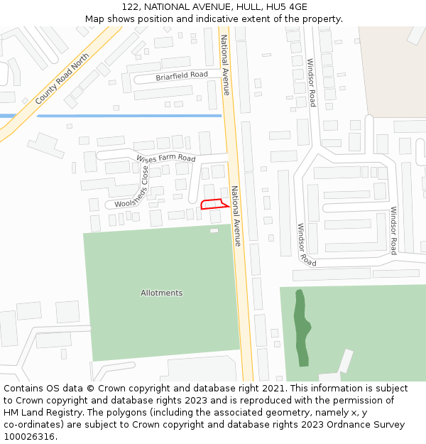 122, NATIONAL AVENUE, HULL, HU5 4GE: Location map and indicative extent of plot