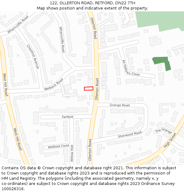 122, OLLERTON ROAD, RETFORD, DN22 7TH: Location map and indicative extent of plot