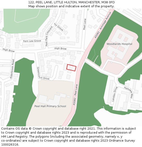 122, PEEL LANE, LITTLE HULTON, MANCHESTER, M38 0FD: Location map and indicative extent of plot