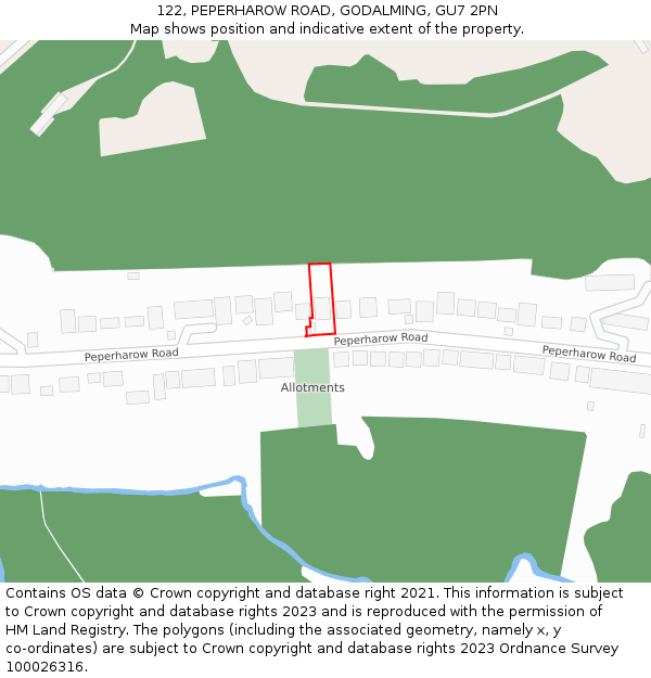 122, PEPERHAROW ROAD, GODALMING, GU7 2PN: Location map and indicative extent of plot