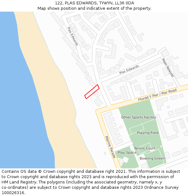 122, PLAS EDWARDS, TYWYN, LL36 0DA: Location map and indicative extent of plot