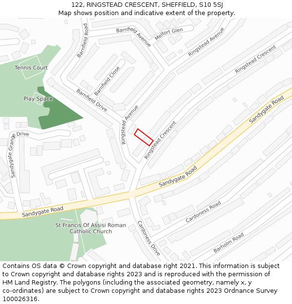122, RINGSTEAD CRESCENT, SHEFFIELD, S10 5SJ: Location map and indicative extent of plot
