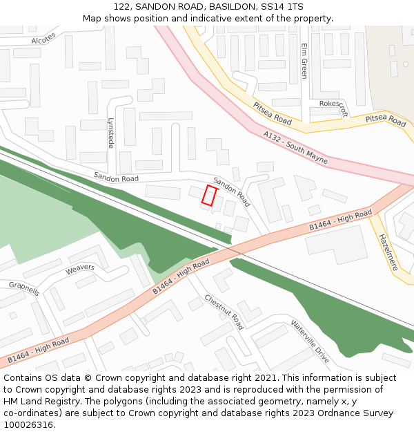 122, SANDON ROAD, BASILDON, SS14 1TS: Location map and indicative extent of plot