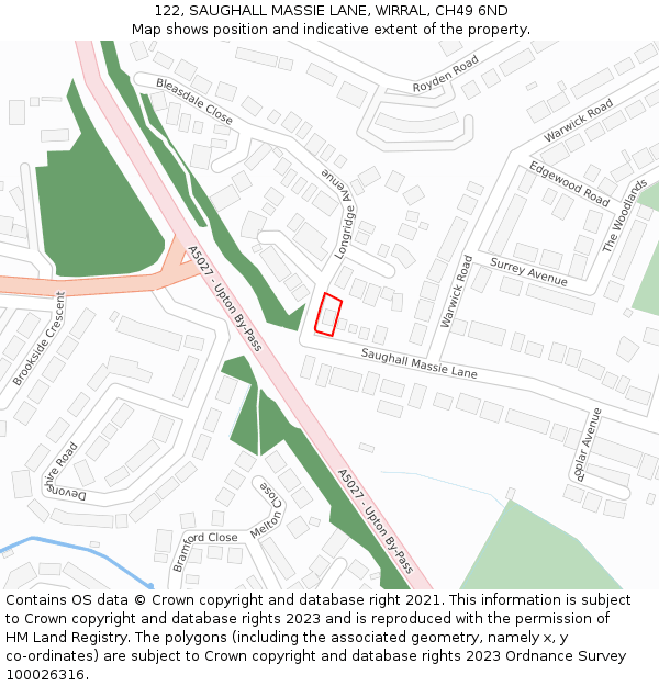 122, SAUGHALL MASSIE LANE, WIRRAL, CH49 6ND: Location map and indicative extent of plot