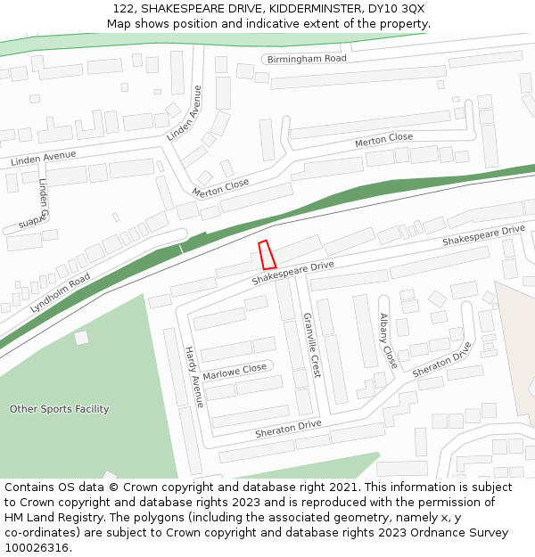 122, SHAKESPEARE DRIVE, KIDDERMINSTER, DY10 3QX: Location map and indicative extent of plot