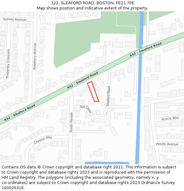 122, SLEAFORD ROAD, BOSTON, PE21 7PE: Location map and indicative extent of plot