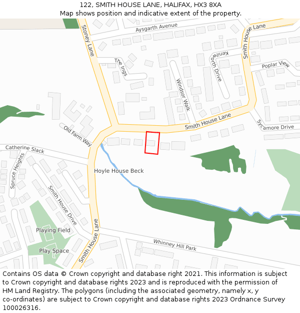 122, SMITH HOUSE LANE, HALIFAX, HX3 8XA: Location map and indicative extent of plot