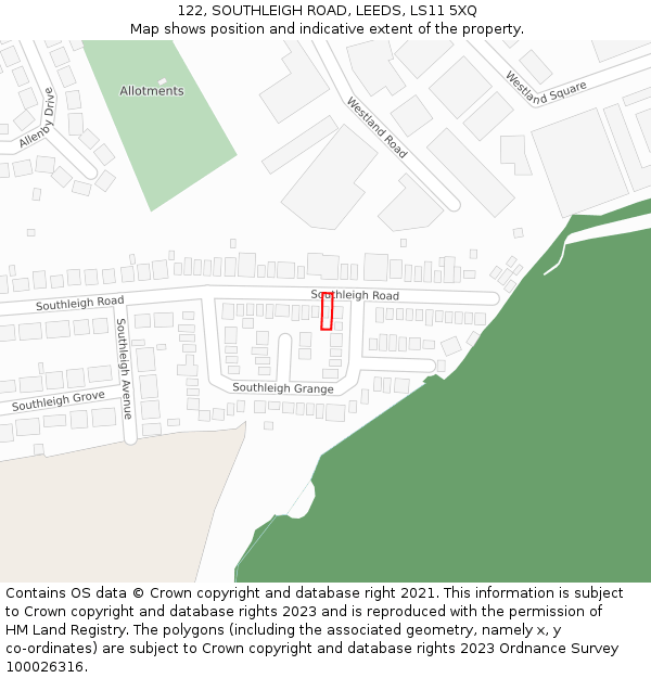 122, SOUTHLEIGH ROAD, LEEDS, LS11 5XQ: Location map and indicative extent of plot