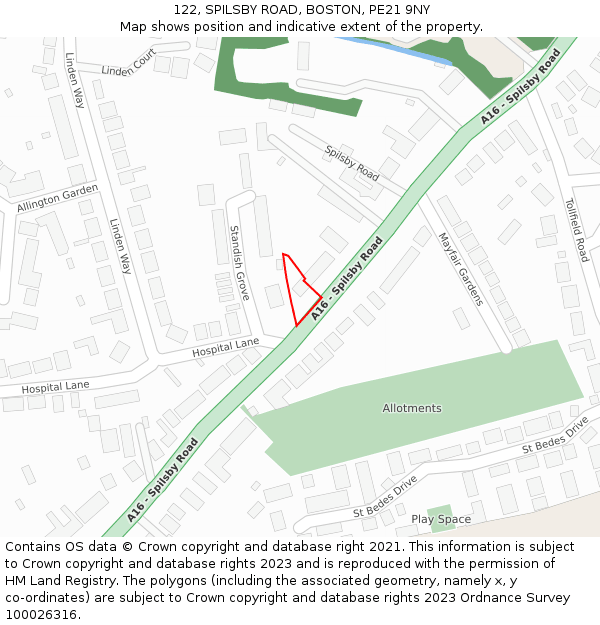 122, SPILSBY ROAD, BOSTON, PE21 9NY: Location map and indicative extent of plot