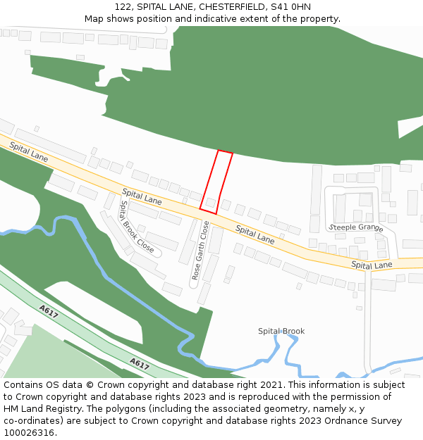 122, SPITAL LANE, CHESTERFIELD, S41 0HN: Location map and indicative extent of plot