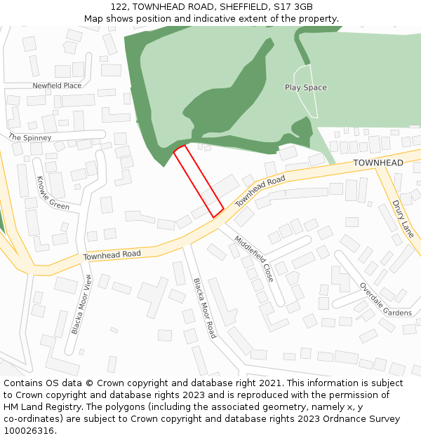 122, TOWNHEAD ROAD, SHEFFIELD, S17 3GB: Location map and indicative extent of plot