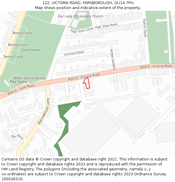 122, VICTORIA ROAD, FARNBOROUGH, GU14 7PN: Location map and indicative extent of plot