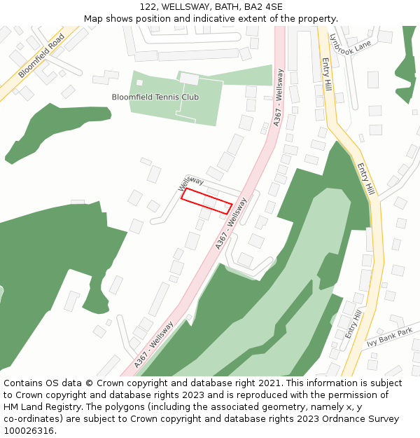 122, WELLSWAY, BATH, BA2 4SE: Location map and indicative extent of plot