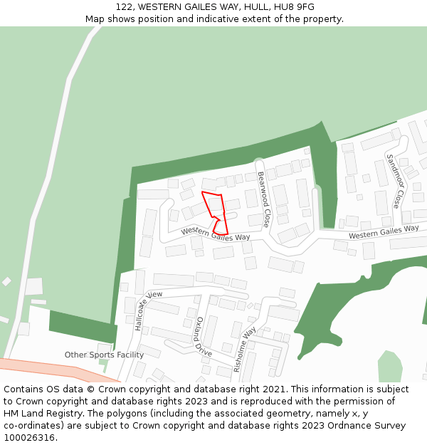 122, WESTERN GAILES WAY, HULL, HU8 9FG: Location map and indicative extent of plot