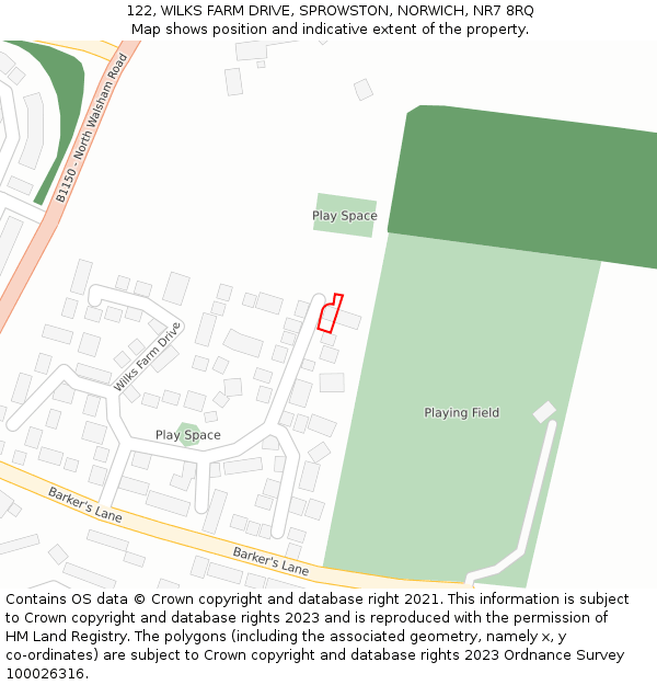 122, WILKS FARM DRIVE, SPROWSTON, NORWICH, NR7 8RQ: Location map and indicative extent of plot