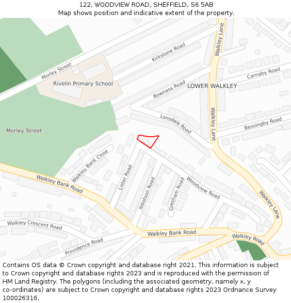 122, WOODVIEW ROAD, SHEFFIELD, S6 5AB: Location map and indicative extent of plot