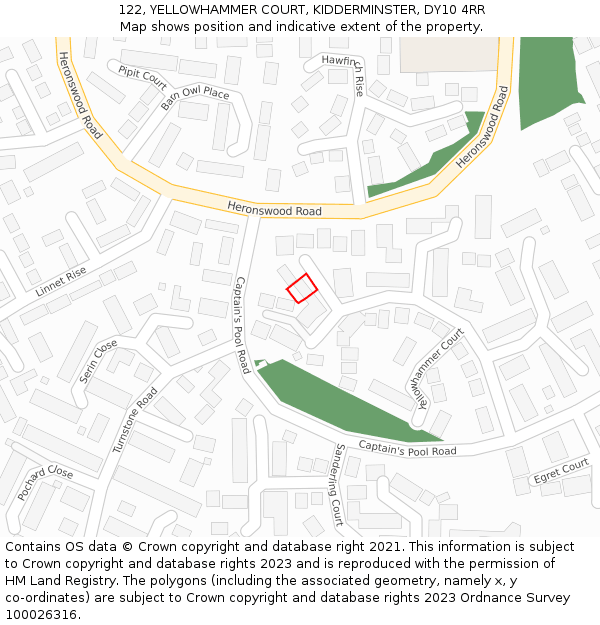 122, YELLOWHAMMER COURT, KIDDERMINSTER, DY10 4RR: Location map and indicative extent of plot