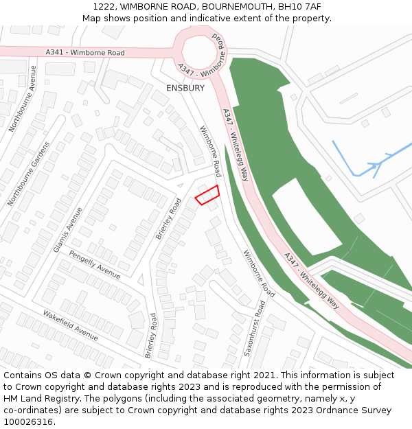 1222, WIMBORNE ROAD, BOURNEMOUTH, BH10 7AF: Location map and indicative extent of plot
