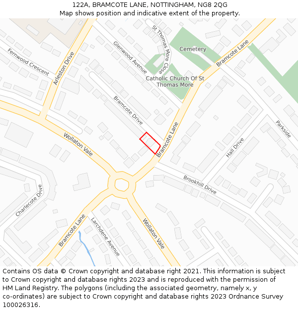 122A, BRAMCOTE LANE, NOTTINGHAM, NG8 2QG: Location map and indicative extent of plot