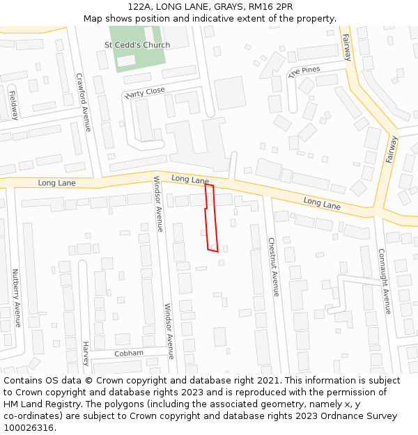 122A, LONG LANE, GRAYS, RM16 2PR: Location map and indicative extent of plot