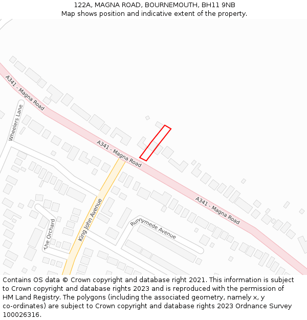 122A, MAGNA ROAD, BOURNEMOUTH, BH11 9NB: Location map and indicative extent of plot