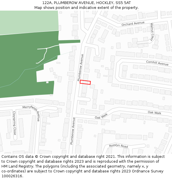 122A, PLUMBEROW AVENUE, HOCKLEY, SS5 5AT: Location map and indicative extent of plot