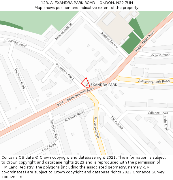 123, ALEXANDRA PARK ROAD, LONDON, N22 7UN: Location map and indicative extent of plot