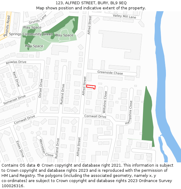 123, ALFRED STREET, BURY, BL9 9EQ: Location map and indicative extent of plot