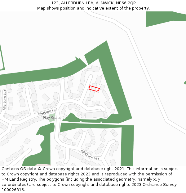 123, ALLERBURN LEA, ALNWICK, NE66 2QP: Location map and indicative extent of plot