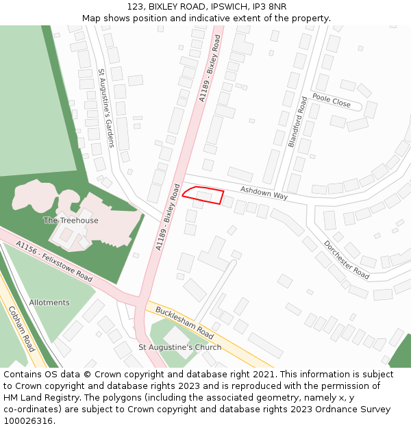 123, BIXLEY ROAD, IPSWICH, IP3 8NR: Location map and indicative extent of plot