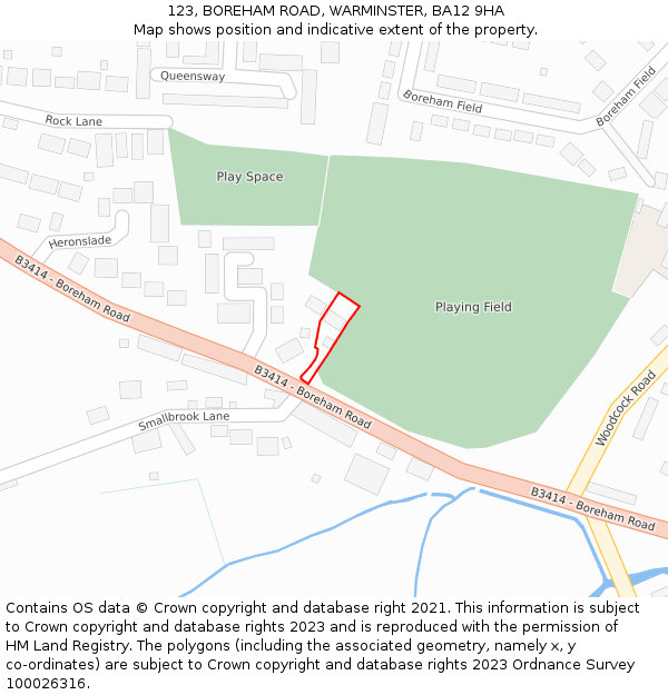 123, BOREHAM ROAD, WARMINSTER, BA12 9HA: Location map and indicative extent of plot