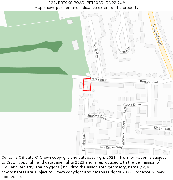 123, BRECKS ROAD, RETFORD, DN22 7UA: Location map and indicative extent of plot