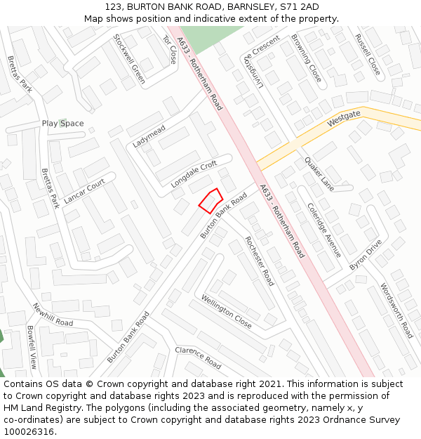 123, BURTON BANK ROAD, BARNSLEY, S71 2AD: Location map and indicative extent of plot