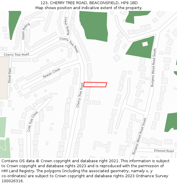 123, CHERRY TREE ROAD, BEACONSFIELD, HP9 1BD: Location map and indicative extent of plot